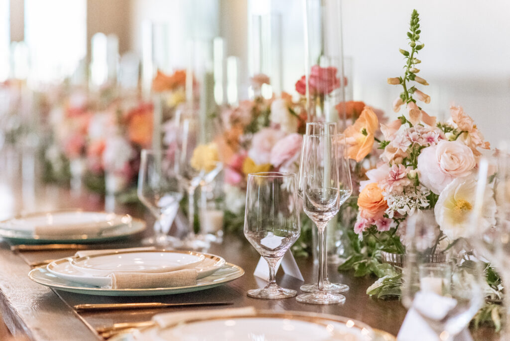 Head table flowers, floral tablescape, spring wedding flowers, King Family Vineyards